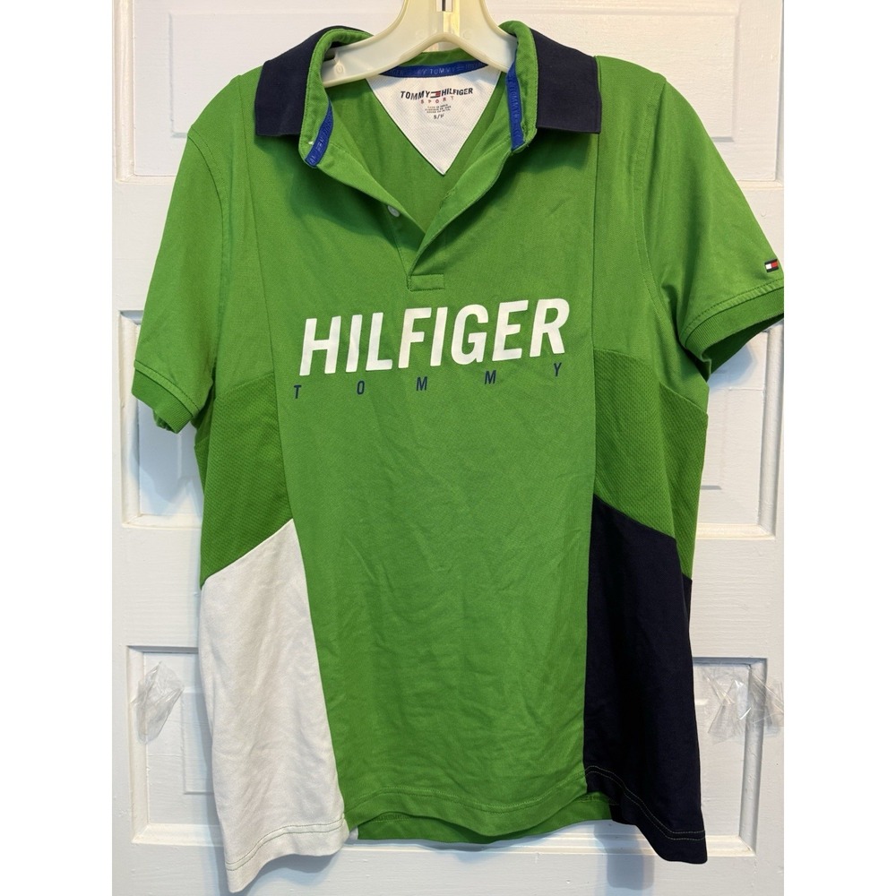 Tommy Hilfiger Sport Mens Small Green Colorblock Pique Golf Polo Shirt S